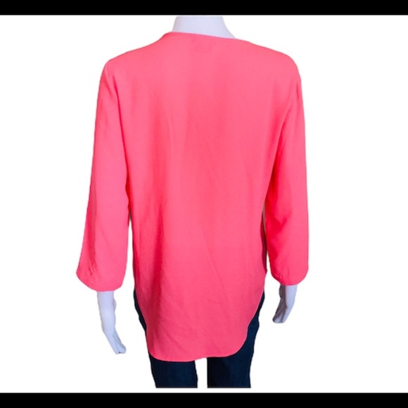 VAN HEUSEN Waterfall/Flowy Style Blouse/Top With 3/4 Sleeves Coral Pink Sz Small - Picture 3 of 10